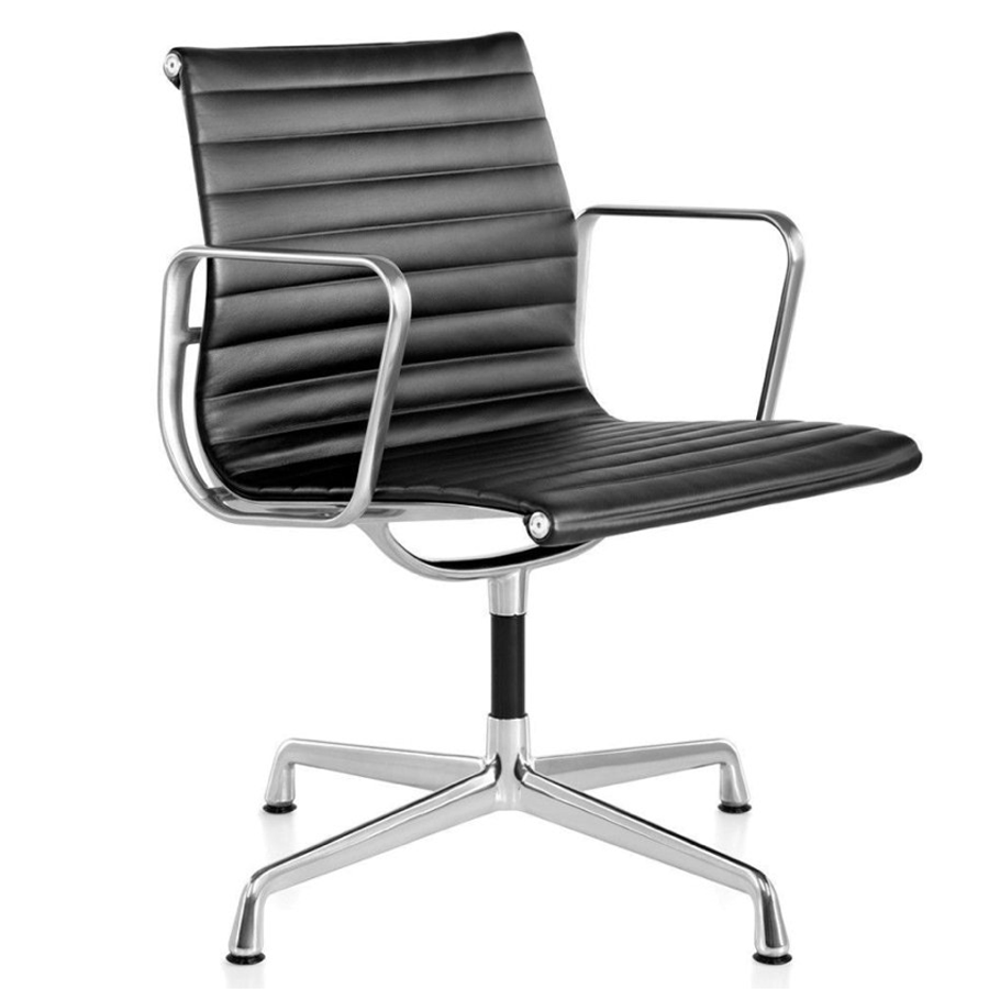 Vitra Eames Aluminium Chair EA 108 Leather Nero Refurbished